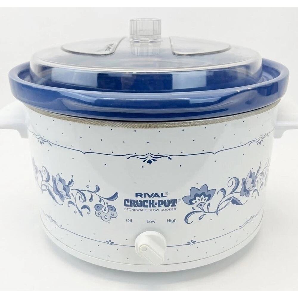 Vintage RIVAL Crock Pot 5 Quart Slow Cooker Grandma Core Cottage Stoneware